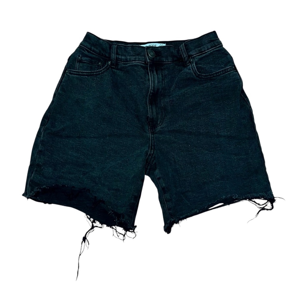 Ardene Black Denim Distressed Shorts Streetwear Grunge Alt Casual Bermuda Shorts
